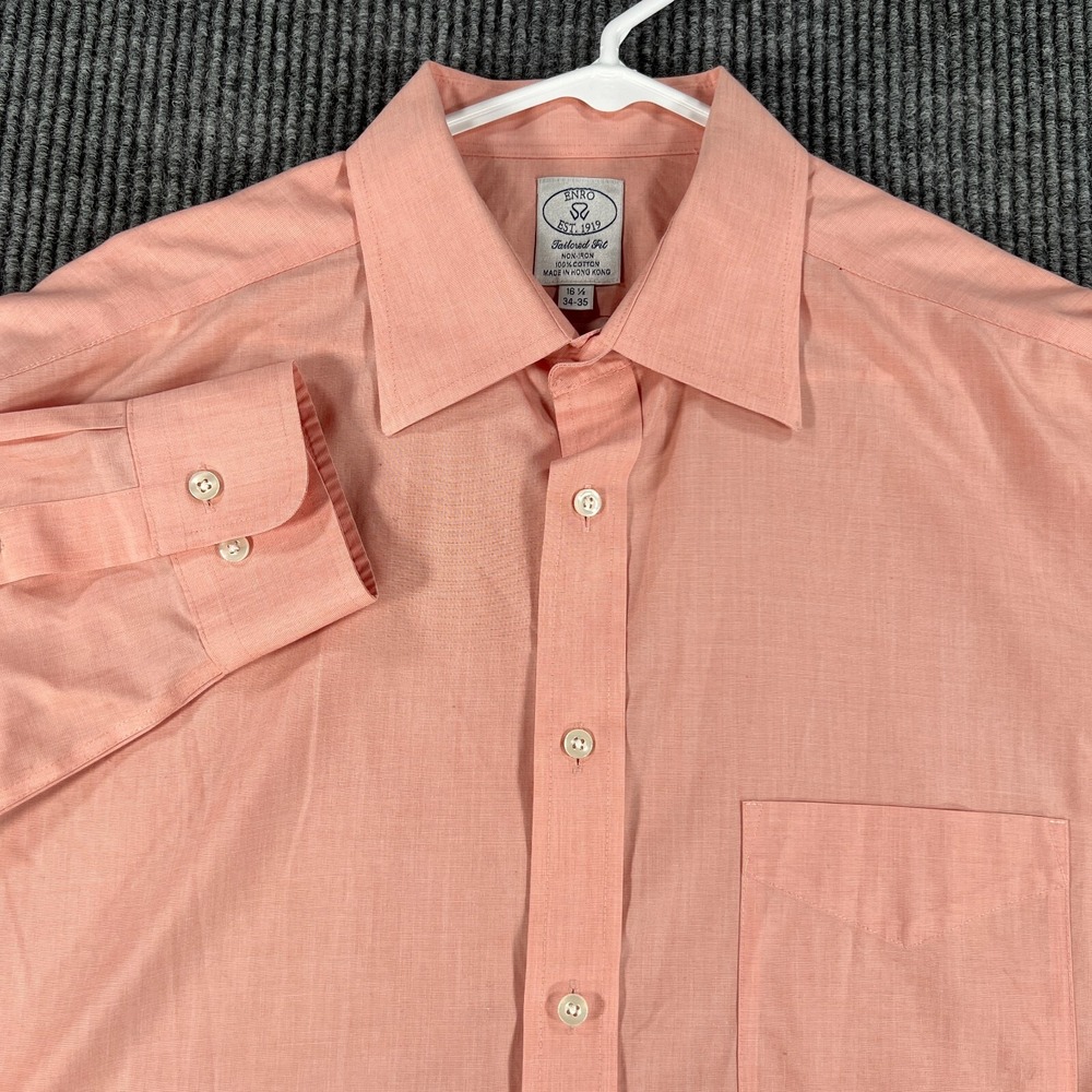 ENRO Shirt Mens 16.5 34-35 Large Pink Long Sleeve Button Up Tailored Fit Cotton